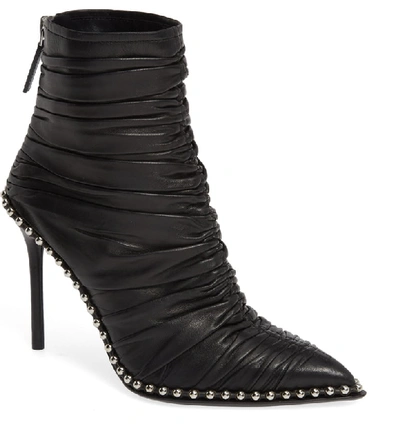Shop Alexander Wang Eri Studded Ruched Bootie In Black