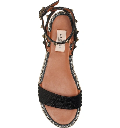 Shop Valentino Rockstud Espadrille Sandal In Black Leather