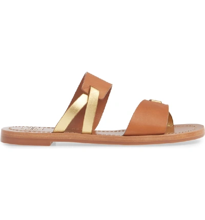 Ravello Double Band Slide Sandal In Tan gold