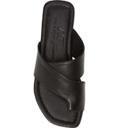 Shop Agl Attilio Giusti Leombruni Asymmetrical Toe Loop Slide Sandal In Black Leather