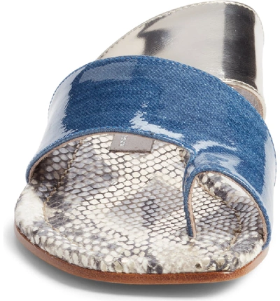Shop Agl Attilio Giusti Leombruni Asymmetrical Toe Loop Slide Sandal In Denim Multi