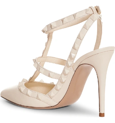 Shop Valentino Rockstud T-strap Pump In White Leather