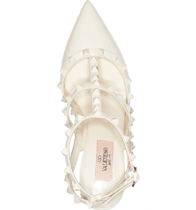 Shop Valentino Rockstud T-strap Pump In White Leather