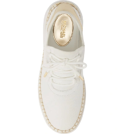 Shop Michael Michael Kors Finch Logo Espadrille Sneaker In White/ Gold Fabric