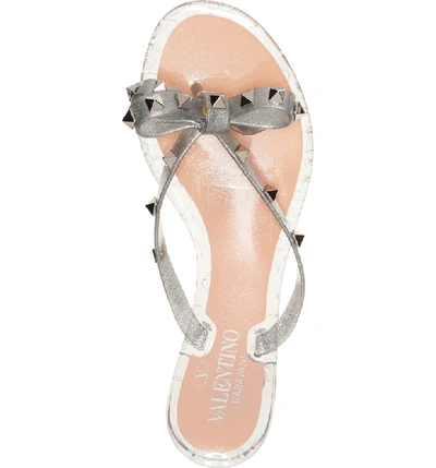 Shop Valentino Rockstud Jelly Thong In Argento