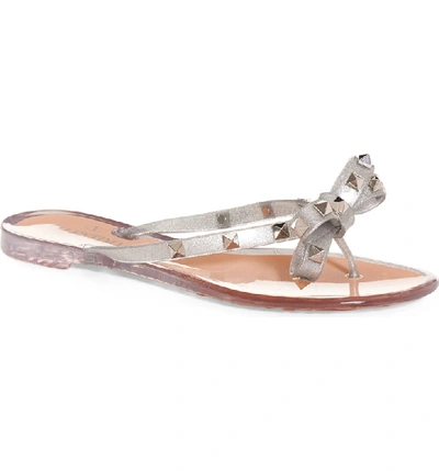 Shop Valentino Rockstud Jelly Thong In Argento