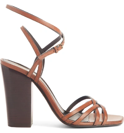 Shop Saint Laurent Oak Crisscross Sandal In Brown Leather