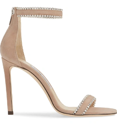 Shop Jimmy Choo Dochas Embellished Ankle Strap Sandal In Ballet Pink Suede