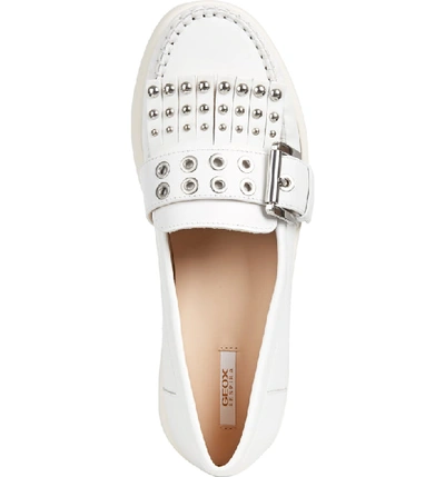 Shop Geox Wimbley Studded Kiltie Loafer In White Leather