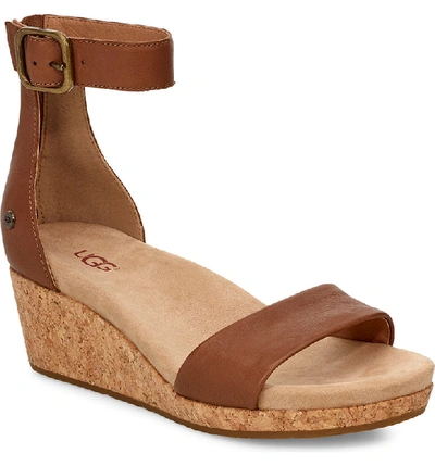 Shop Ugg Zoe Ii Wedge Sandal In Chestnut Leather