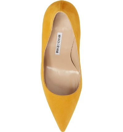 Shop Manolo Blahnik 'bb' Pointy Toe Pump In Arbor Yellow