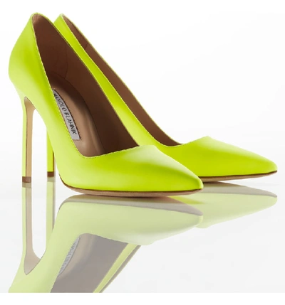 Shop Manolo Blahnik 'bb' Pointy Toe Pump In Yellow Patent