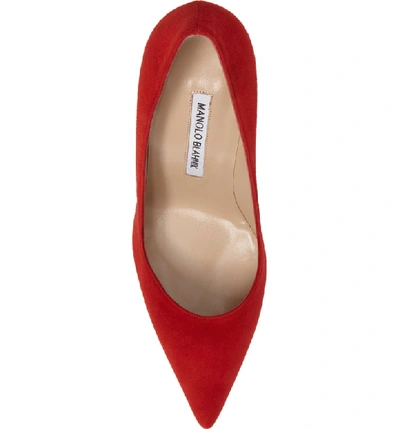 Shop Manolo Blahnik Bb Pointed Toe Pump In Red Suede