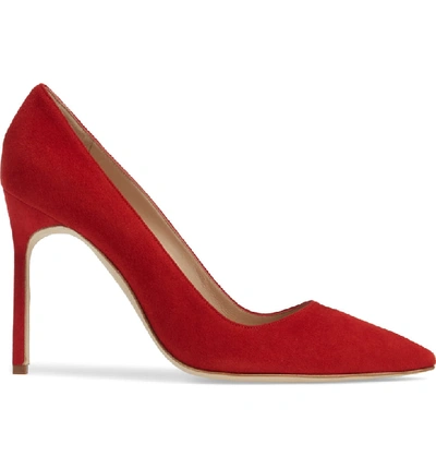 Shop Manolo Blahnik Bb Pointed Toe Pump In Red Suede