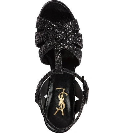 Shop Saint Laurent Tribute Genuine Snakeskin Glitter Platform Sandal In Black Glitter