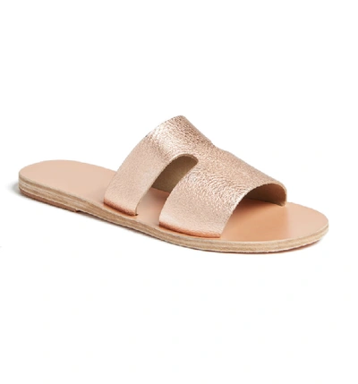 Shop Ancient Greek Sandals Apteros Slide Sandal In Pink Metal/ Sand