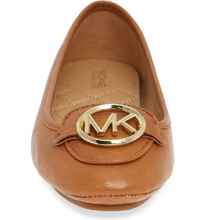 Shop Michael Michael Kors Lillie Logo Ballet Flat In Acorn Leather