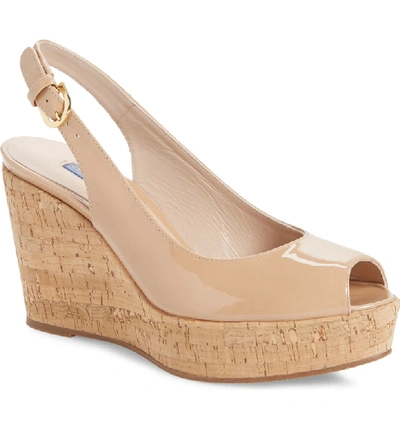 Shop Stuart Weitzman 'jean' Wedge In Adobe Patent