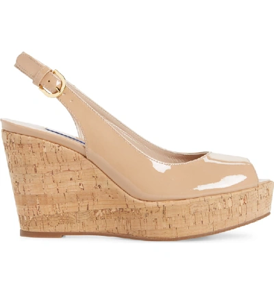 Shop Stuart Weitzman 'jean' Wedge In Adobe Patent