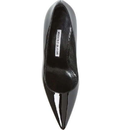 Shop Manolo Blahnik Lily Cone Heel Pump In Black Patent