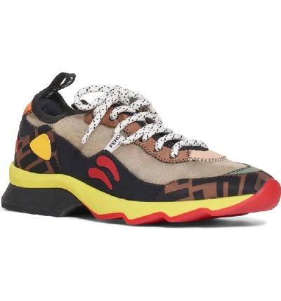 Shop Fendi Ffreedom Patchwork Sneaker In Brown/ Black/ Neon