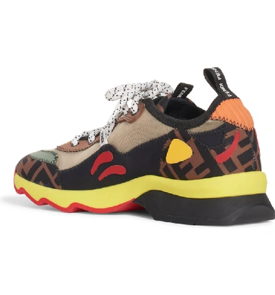 Shop Fendi Ffreedom Patchwork Sneaker In Brown/ Black/ Neon