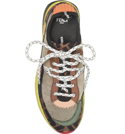 Shop Fendi Ffreedom Patchwork Sneaker In Brown/ Black/ Neon