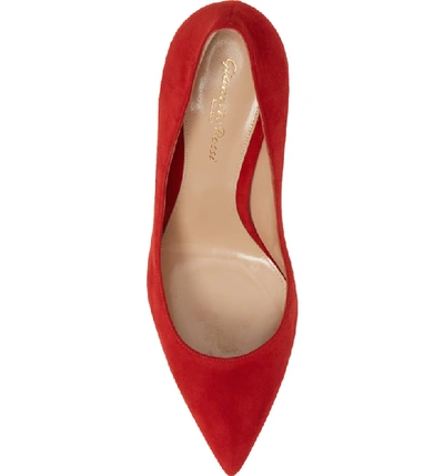 Shop Gianvito Rossi Pointy Toe Pump In Tabasco Red Suede