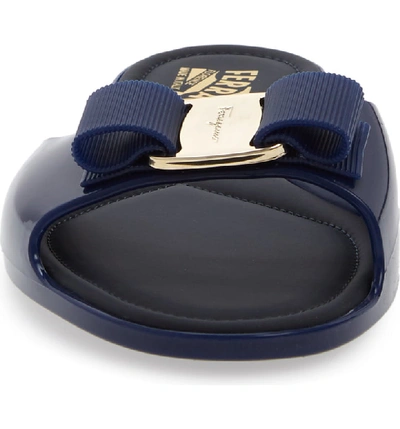 Shop Ferragamo Cirella Bow Slide Sandal In Navy