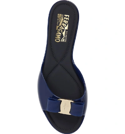 Shop Ferragamo Cirella Bow Slide Sandal In Navy