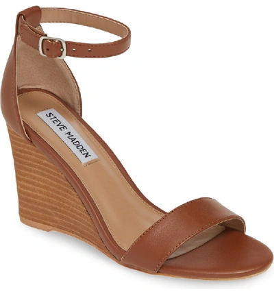 Steve Madden Mary Ankle Strap Wedge In Cognac Leather | ModeSens