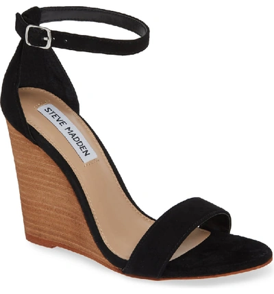 Steve Madden Mary Ankle Strap Wedge In Black Suede | ModeSens