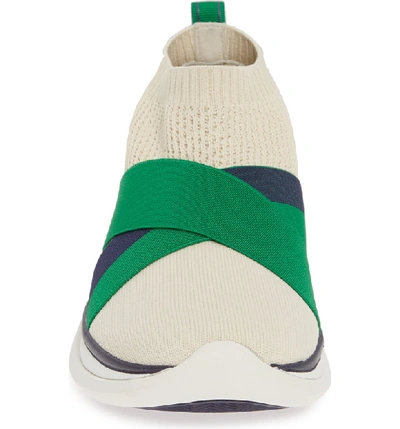 Shop Tory Sport Mid Top Sock Sneaker In Pearl/ Vineyard/ Navy