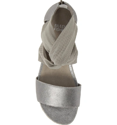 Shop Eileen Fisher Zoe Wedge Sandal In Silver Metallic Suede