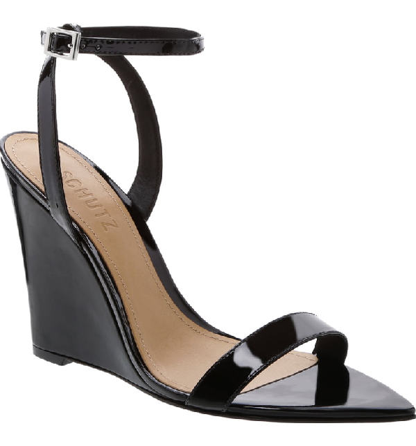 black patent leather wedge shoes