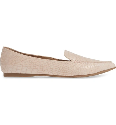 Shop Steve Madden Feather Loafer Flat In Pink Crocodile Print