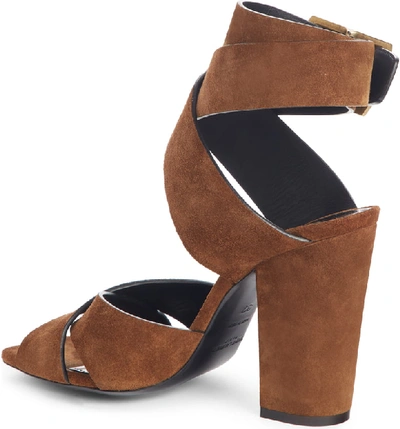 Shop Saint Laurent Jodie Ankle Wrap Sandal In Caramel Suede