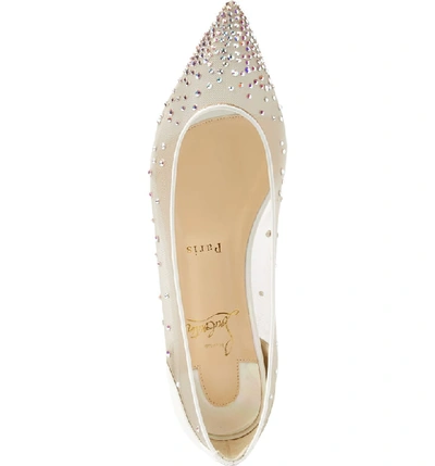 Shop Christian Louboutin Follies Strass Pointy Toe Flat In White