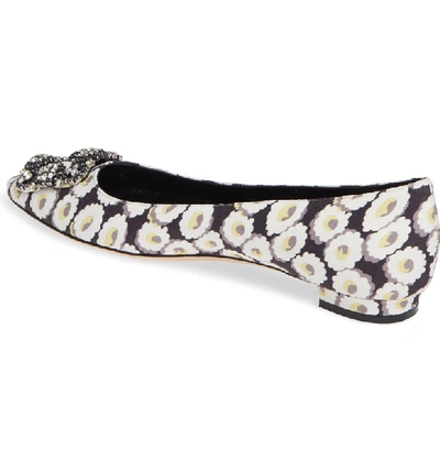 Shop Manolo Blahnik Hangisi Floral Pointy Toe Flat In White Floral Print