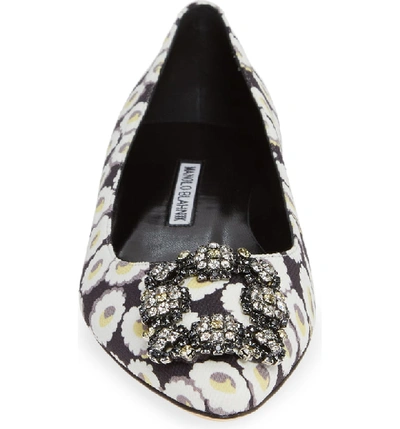 Shop Manolo Blahnik Hangisi Floral Pointy Toe Flat In White Floral Print