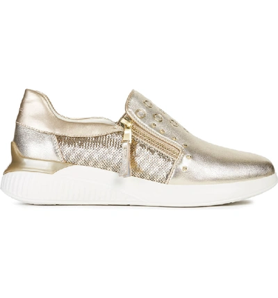 Geox Therago Metallic Zip Sneaker In Gold Leather | ModeSens