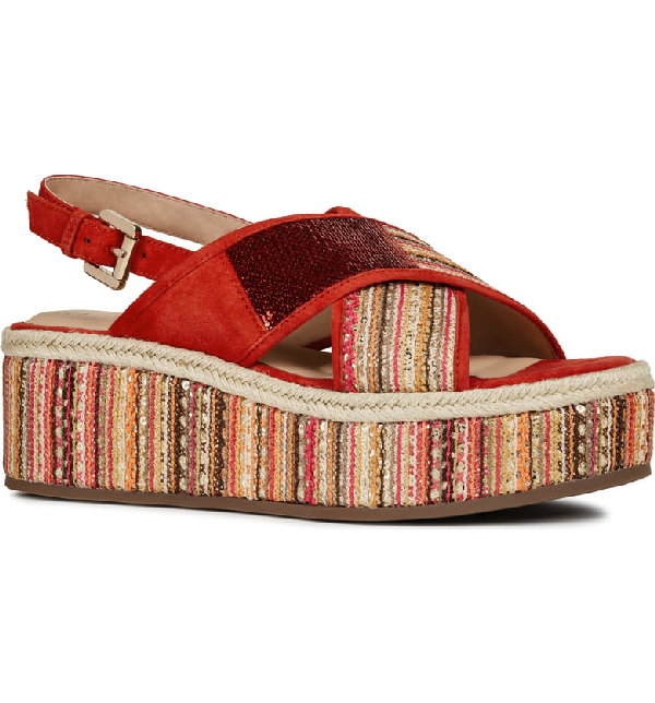 Geox Shakima Platform Slingback Sandal In Red/ Pink Suede | ModeSens