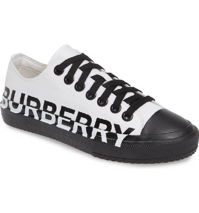Shop Burberry Larkhall Graphic Logo Sneaker In White/ Black