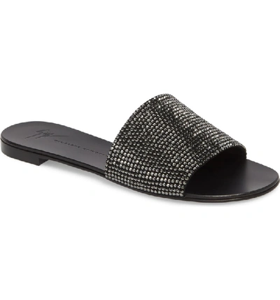 Shop Giuseppe Zanotti Crystal Embellished Slide Sandal In Black