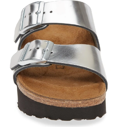 Shop Birkenstock Arizona Platform Sandal In Metallic Silver Leather