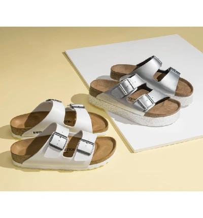 Shop Birkenstock Arizona Platform Sandal In Metallic Silver Leather