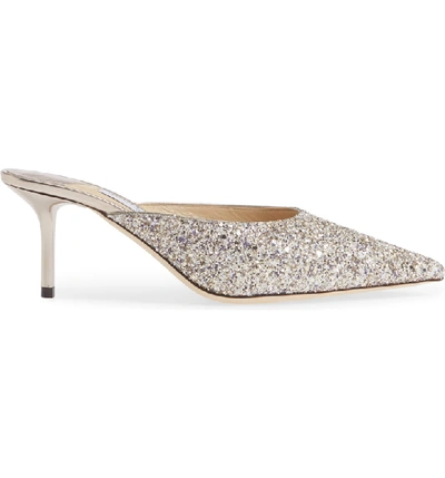 Shop Jimmy Choo Rav Glitter Pointy Toe Mule In Platinum Glitter