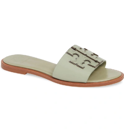 Shop Tory Burch Ines Slide Sandal In Garden Sage / Silver