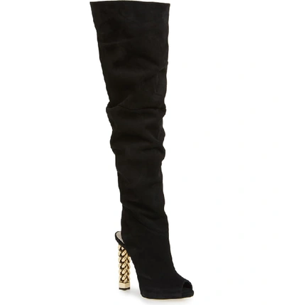 Shop Giuseppe Zanotti X Rita Ora Chain Heel Over The Knee Boot In Black