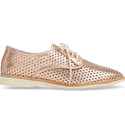 Shop Rollie Punch Perforated Derby In Rose Gold Leather